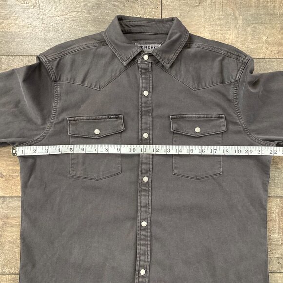 NWOT Men's Poncho Outdoors Black Denim Western Pearl Snap Shirt; Slim Fit - Picture 6 of 7